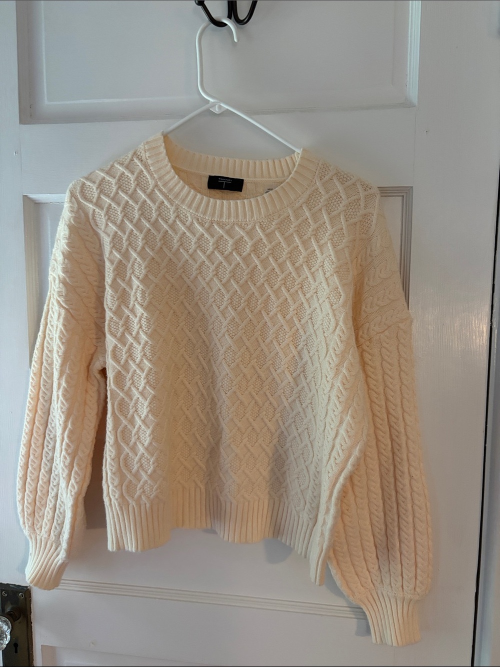 Tahari Cream Cable Knit Crewneck Sweater